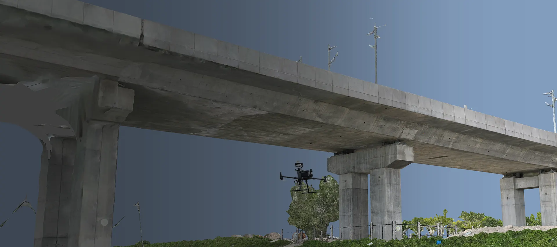 a scene of bridge inspection used drone