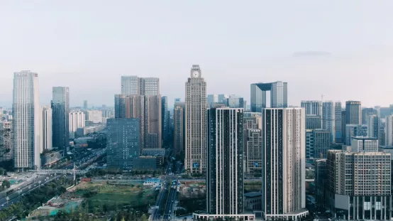 Drone-aerial-view-of-Chengdu-Global-Center-high-rise-buildings-and-urban-landscape